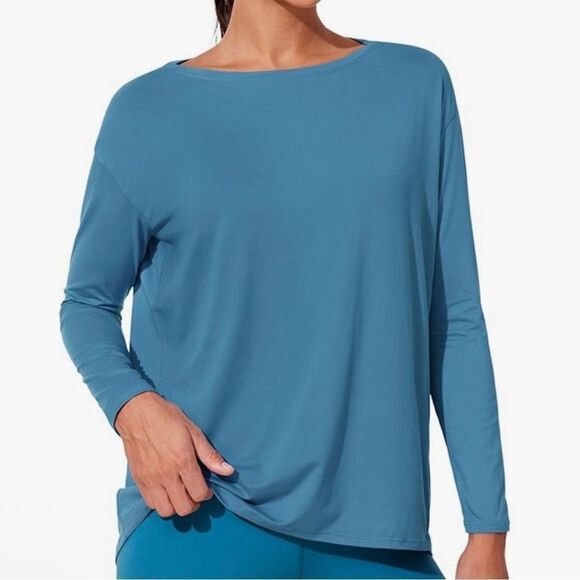 NWT New CRZ YOGA UPF 50+ Blue Lightweight Long Sleeve Workout Shirt/Top M Sun - Picture 1 of 11